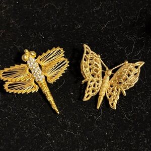Monet Elegant Gold Butterfly and Dragonfly Brooch Set